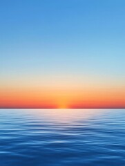 Fototapeta premium Serene Ocean Sunset: Calm Waters and Vibrant Sky - Peaceful ocean sunset, symbolizing tranquility, hope, serenity, renewal, and escape.