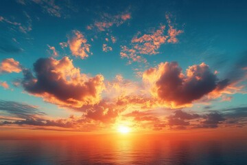 Fototapeta premium Vibrant Sunset Over Calm Ocean