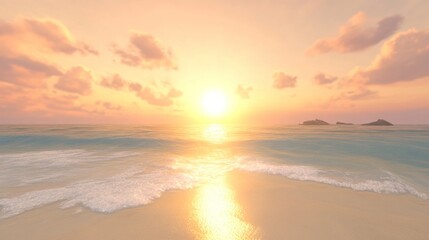 Obraz premium Serene Sunset Over Tropical Ocean Beach