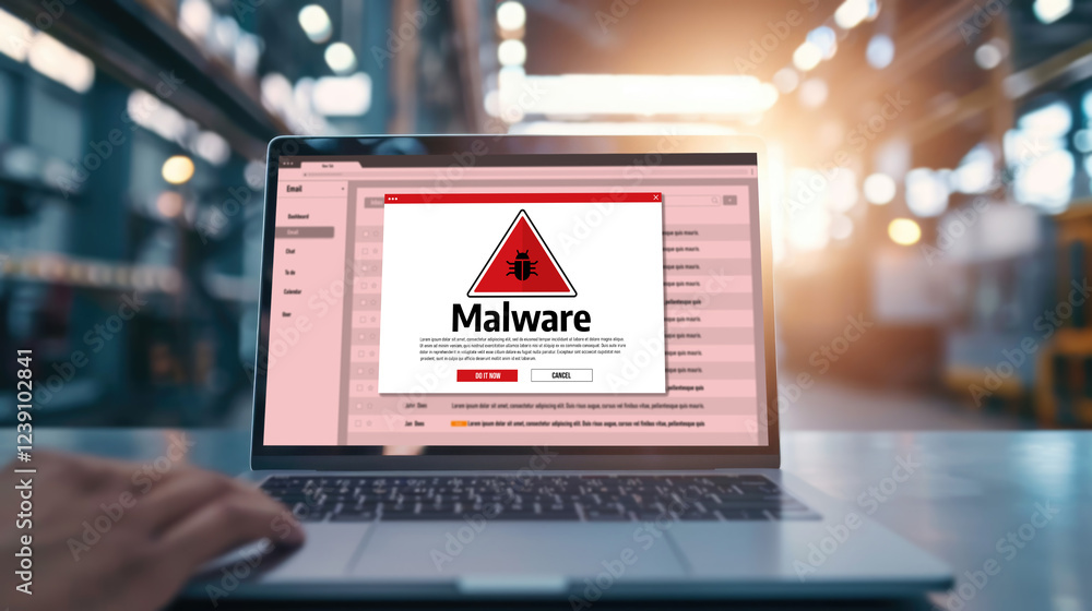 Poster cyber attacking concept. malware alert showing on computer screen display scam and threat detection 