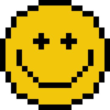 Smiley face pixel icon. Smiley icon.emotion pixelated 