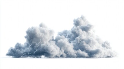 powerful lightning strikes within storm clouds on white background