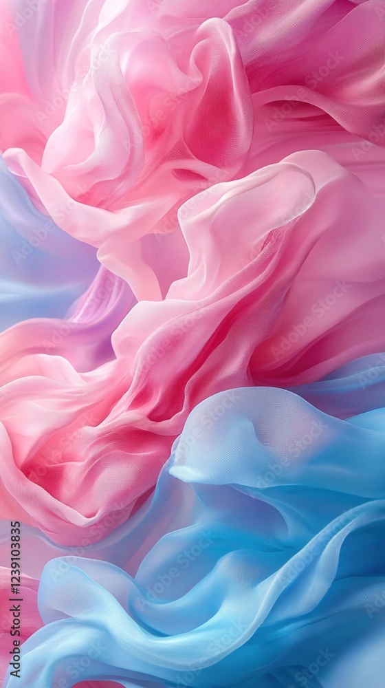 Aufkleber flowing sheer fabric in pink and blue creating a soft and dreamy abstract background texture