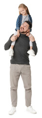 Obraz premium Happy father with his cute little daughter on white background