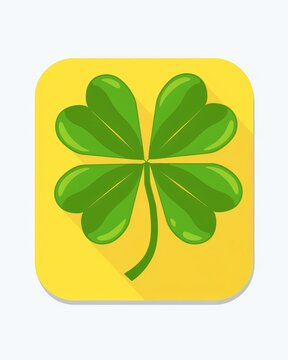 Shamrock four leaf clover on neon yellow background. St. Patrick's Day concept. MZ 