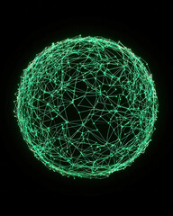 Abstract neon green sphere with interconnected lines and nodes