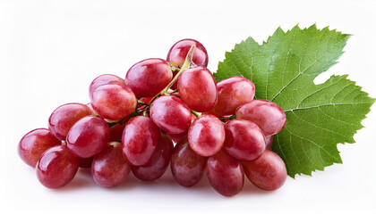 red grape with leaf isolated on white background