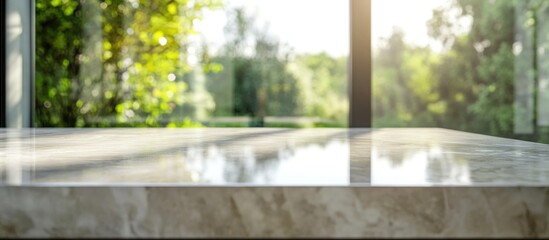 Sunlit Marble Countertop with a Verdant Outdoor View