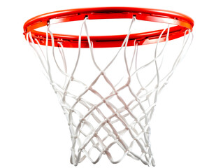 Close-up of an orange basketball hoop with white net, capturing detail and texture in an isolated on transparent background, PNG, cut out