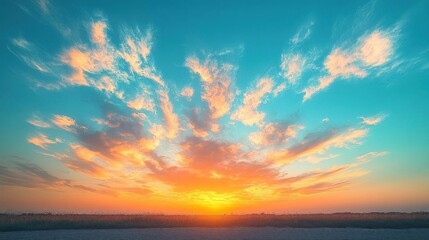 Obraz premium Vibrant Sunset Sky with Orange and Blue Clouds
