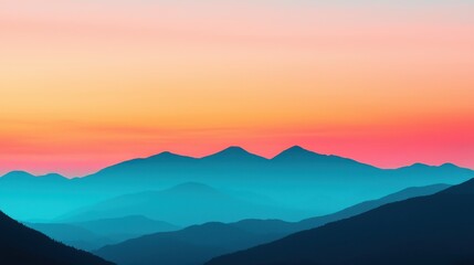 Obraz premium Serene mountain landscape at sunset, showcasing vibrant hues of pink and blue against the silhouette of distant peaks.