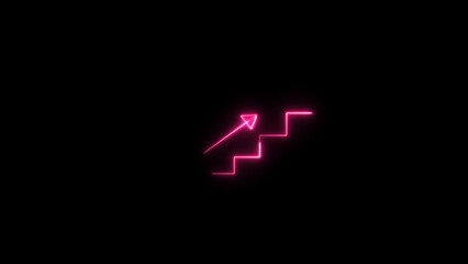 Obraz premium Glowing Stairs direction icon. neon stairs up icon. Staircase sign background.