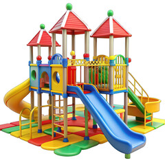 Colorful childrens playground equipment fun structure playset 3d red kids on transparent background