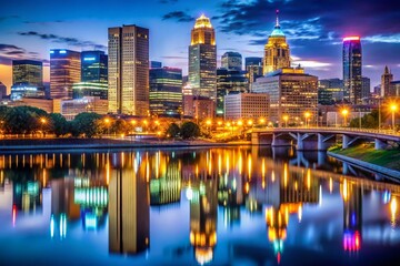 Obraz premium Minneapolis Skyline Panoramic at Night - High Resolution Stock Photo