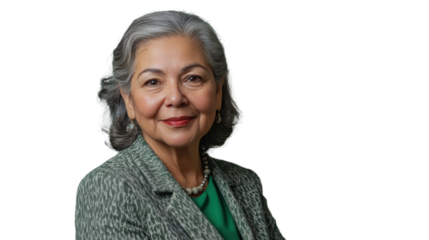 Smiling senior hispanic businesswoman portrait on transparent background