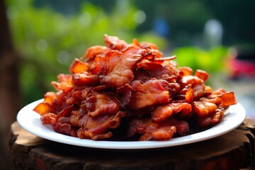 Chicharron Nicoyano: A Mouthwatering Costa Rican Pork Delicacy with Beer on the Side in 3:2 Aspect Ratio