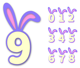 Decorative numbers 0-9 with bunny ears, Layered Easter and Birthday cake topper