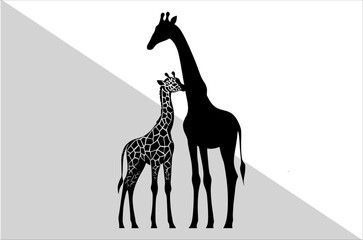 Mother and Baby Giraffe Silhouette Design.