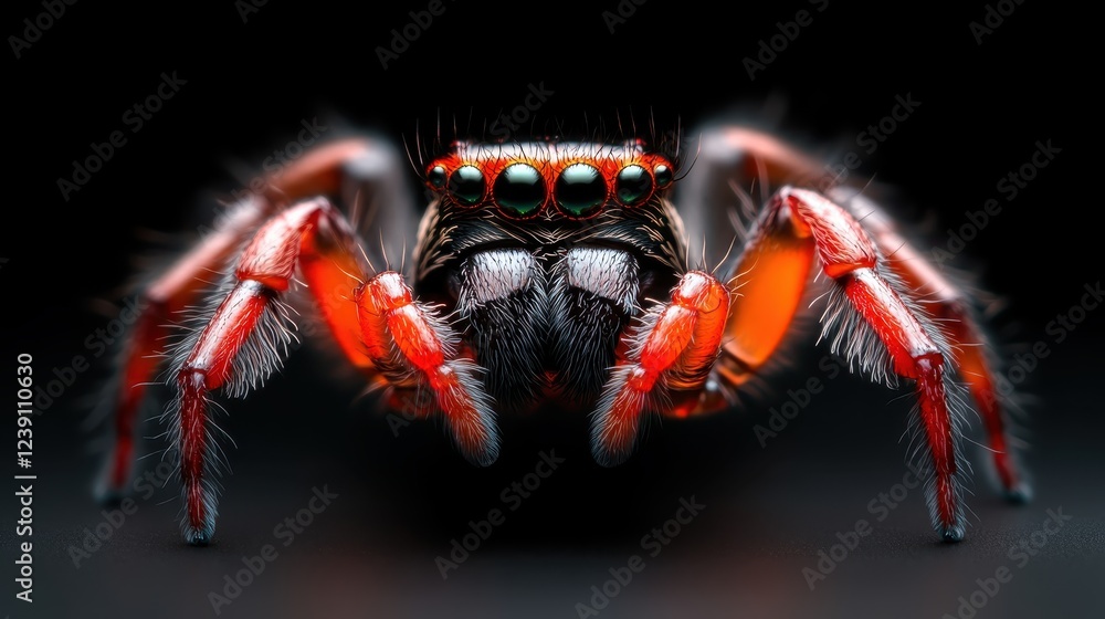 Poster this image features a vivid close-up of a spider with strikingly colorful features, highlighting its