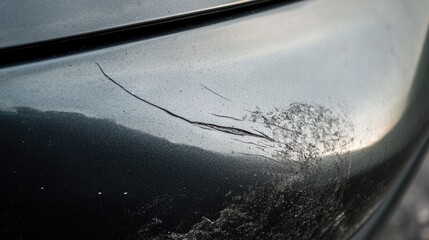 Detailed view of fine scratches on a car bumper, highlighting the surface damage.