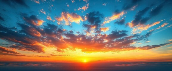 Obraz premium Vibrant Sunset Sky with Orange and Blue Clouds