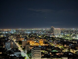 Obraz premium Panoramic night view of the city of Cordoba from the tower of the Cardinales Cofico complex. Argentina