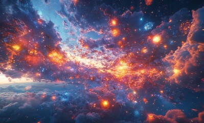Fototapeta premium Breathtaking Celestial Landscape of Stars and Clouds in a Vivid Cosmic Scene Illuminated by Radiant Colors and Sparkling Celestial Bodies