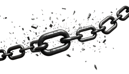 Breaking chain with shattered pieces in motion png