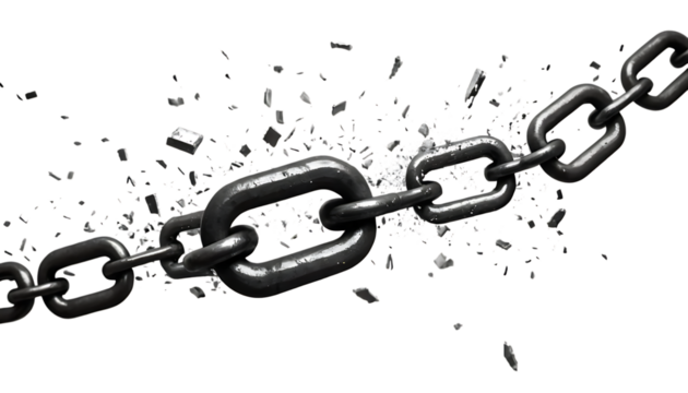 Breaking chain with shattered pieces in motion png