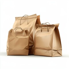Set of Three Biodegradable Paper Bags in Different Sizes Isolated on White Background