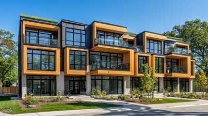 Modern Wooden Townhouses With Green Roofs