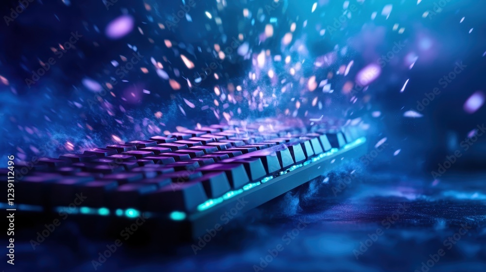 Aufkleber a dramatic close-up of a keyboard amidst colorful splashes, illustrating the intersection of technol