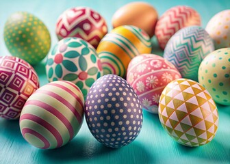 Obraz premium Modern Geometric Easter Eggs: Stylish Patterned Eggs for Spring Decor
