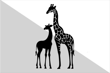 Mother and Baby Giraffe Silhouette Design.