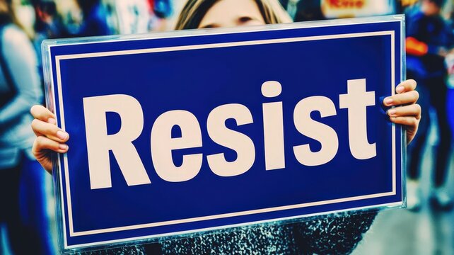 resist concept. A protester holds a sign reading "Resist," symbolizing activism and social change.