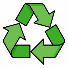 Green recycling symbol with arrows on a white background