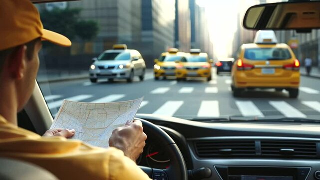 1_Taxi Driver Studying City Map Between Rides