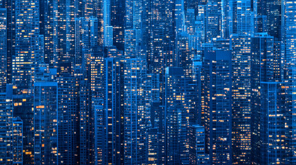 Naklejka premium Glowing skyscrapers illuminate the night in a vibrant abstract city skyline