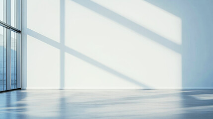 Obraz premium Bright and spacious office with featureless white wall and natural light during daytime