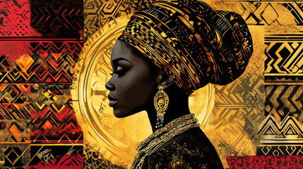 Elegant Black History Month artwork featuring African textiles and empowering quotes