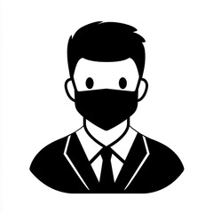 Masked person in formal attire standing against a plain background during a health-conscious event