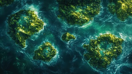Obraz premium Aerial View of Lush Green Islands Surrounded by Ocean Water