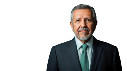 Confident senior businessman posing on transparent background