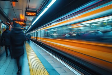 Passengers waiting as subway train arriving at station platform