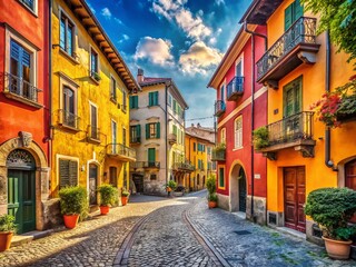 Fototapeta premium Monza Italy Street View: Charming Buildings & Cobblestone Road - Stock Photo