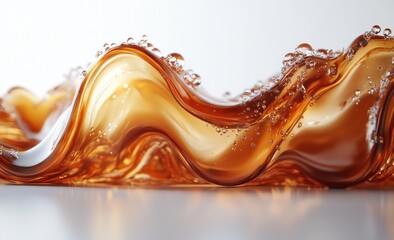 Hyper-realistic dark chocolate syrup swirl on white background close-up with dramatic lighting and glossy reflections