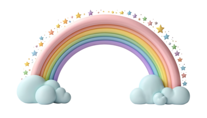 3D illustration of a pastel-colored rainbow png 