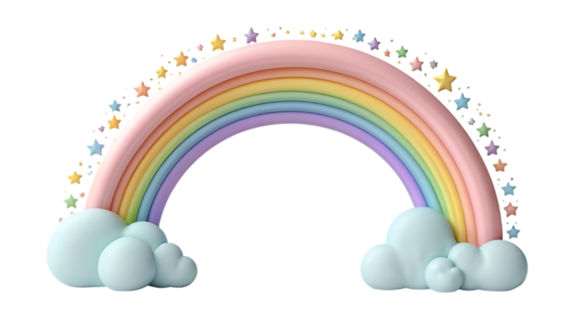 3D illustration of a pastel-colored rainbow png 