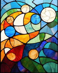 Stained glass mosaic with vibrant colors and intricate patterns