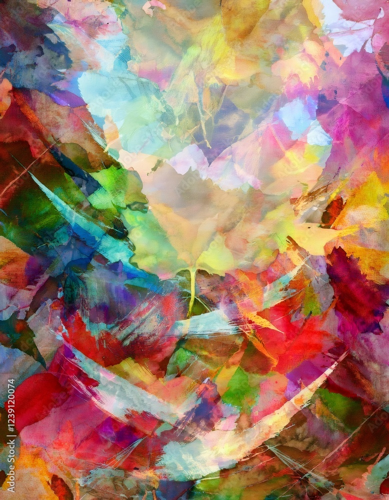 Poster colorful abstract background merging with brush strokes and paint splashes